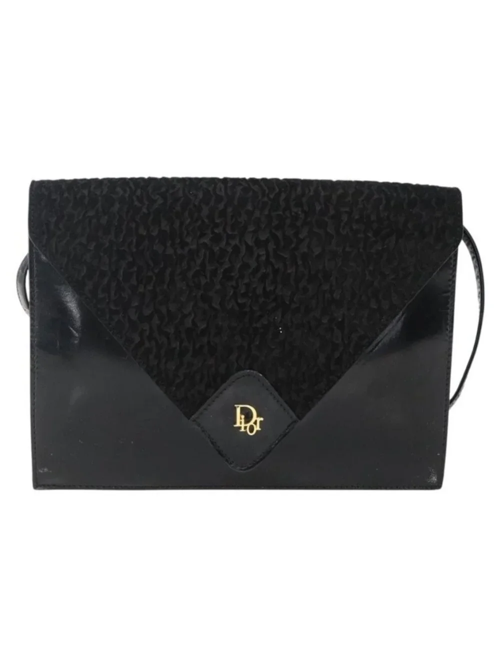 Authentic Christian Dior Shoulder Bag Leather Black Gold - Picture 9 of 16